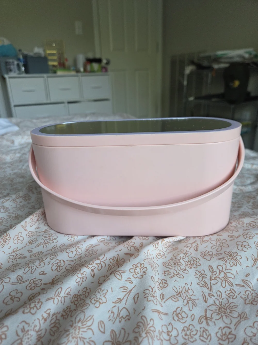 Portable Oval Lighted Makeup Mirror in Soft Pink